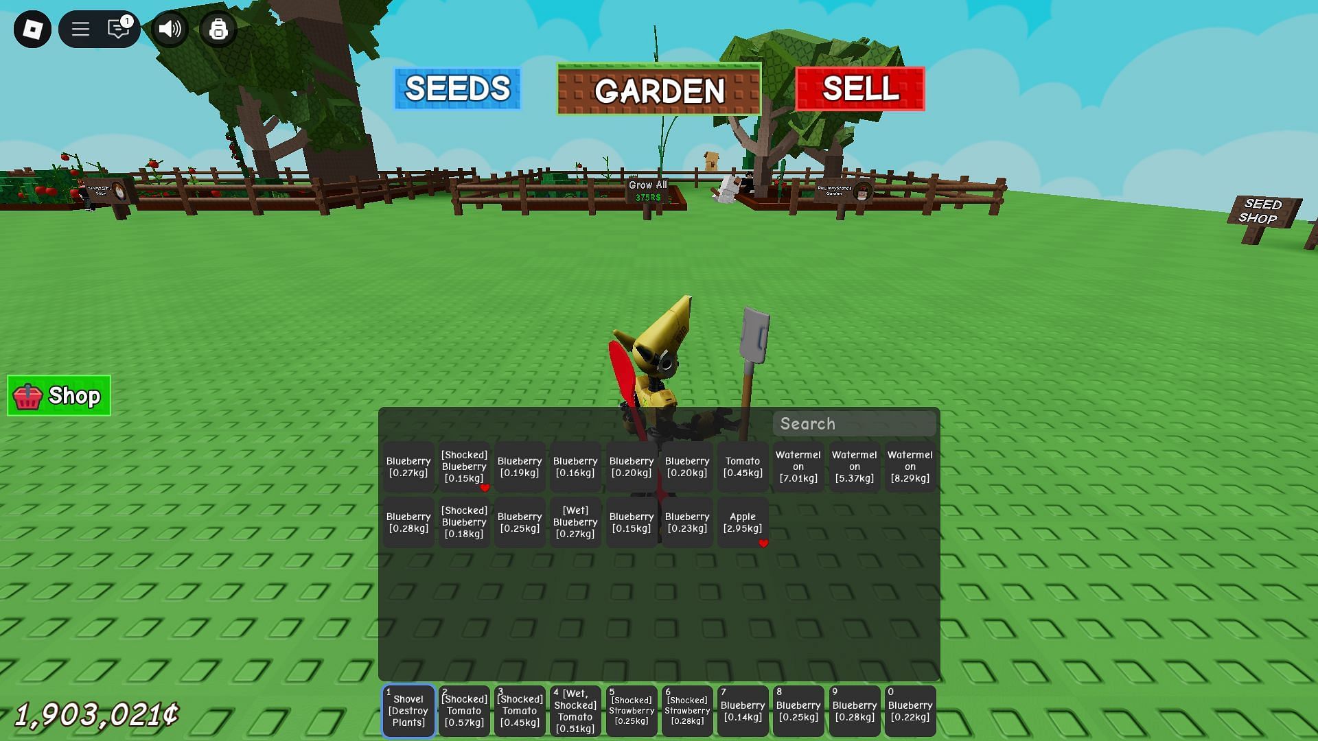 Favoriting a crop puts a heart icon on it (Image via Roblox)